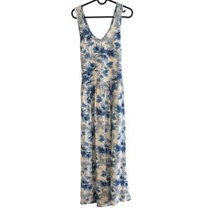 NWT Peach M Santorini maxi dress white blue floral bamboo racer open back